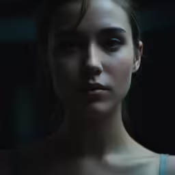 a young lady is staring into the camera