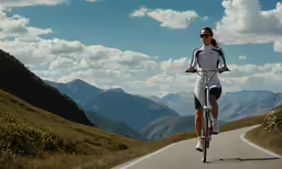 the cyclist is riding her bike on the road