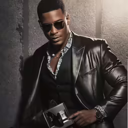 the man is wearing sunglasses holding a camera
