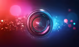 a digital clock is pictured against colorful lights