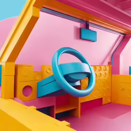 a blue object is sticking out of a pink room