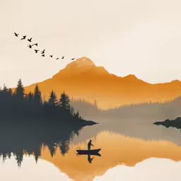 a person in a small boat on a lake surrounded by birds