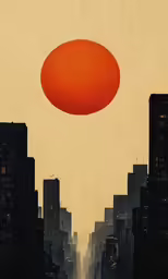 an oval shaped object in the middle of buildings
