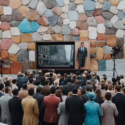 a man standing in front of a huge crowd of people