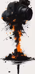 a camera with a large amount of orange and black ink on it