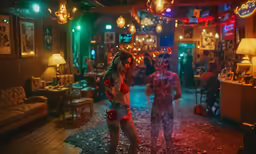 two zombies in a bar are playing with some girls