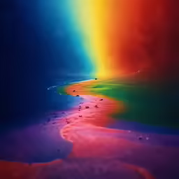 a multicolored image of footprints on the sand