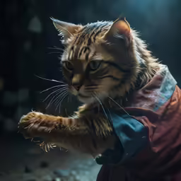 cat standing up on one paw and its paw in the air