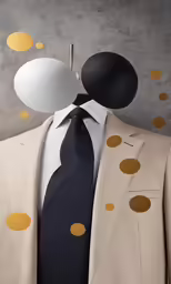 a suit with a jacket, tie, and a circle shaped object hanging on it