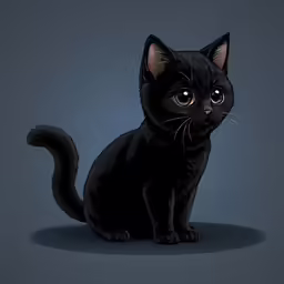 a black cat is sitting down, staring off to the side