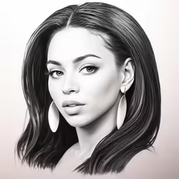an artistic drawing of a woman in black and white
