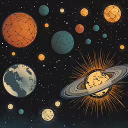 several planetes are shown in space around a sun