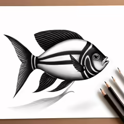 a drawing of a fish, done in pen and ink