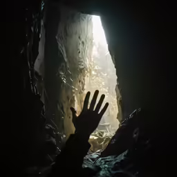 a person raising their hand out in an open area
