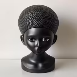 a black female mannequin with an intricately styled turban head piece