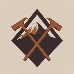two large axes sticking out of a square with mountains in the background