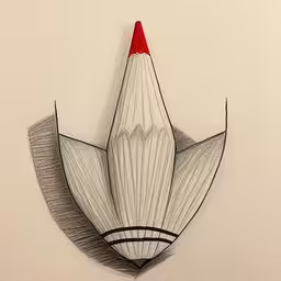 there is a drawing of a flower made out of pencil,an art project made of pencil and paper with a pen drawing the shape of a flower