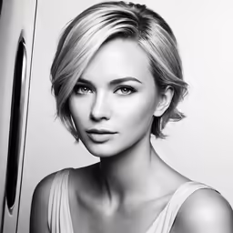 a beautiful young woman in black and white poses for a photo