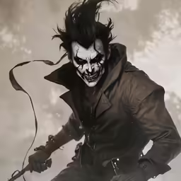 the evil clown with his hair in the air