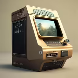 a computer with a screen that has words and a logo on it