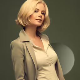 a woman with blonde hair and a light suit