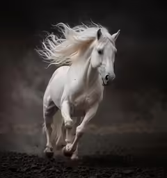 a white horse is galloping through the wild