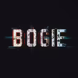 an orange and blue word that says boge