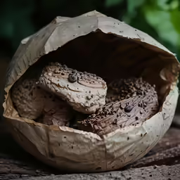 a basket of mud covered animals sit on a table