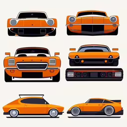different types of cars in various colors,various cars and a flat tire, on white background