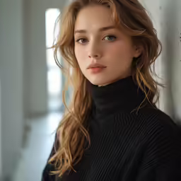 an attractive young lady posing by a wall