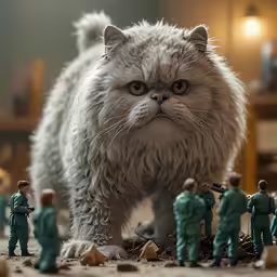 toys in green uniforms and a cat face