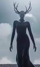 an image of a woman with horns walking through the air