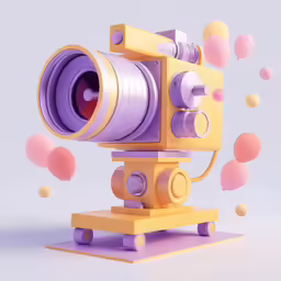 a toy camera set on a surface with balls flying around