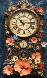 an intricate wall clock with flowers and butterflies on it