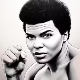 an artistic painting of a woman raising her fist
