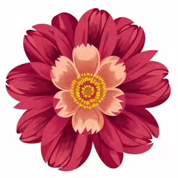 the flower has an orange center and brown petals,a single flower with petals and yellow center,a close - up view of a flower that is red,a flower that has a yellow center and some petals,large flower with long petals and a center section
