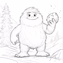 the bigfoot is standing in the woods and has an egg