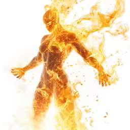 an abstract image of a person surrounded by fire