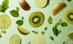 fresh kiwi fruits arranged together with leaves