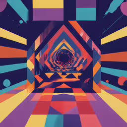 psychedelic color blocking geometric design in an abstract style,an image of an abstract structure with a multi - colored design