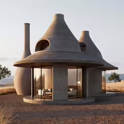 modern concrete designed house in rural setting