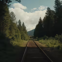 a train track with trees in the background