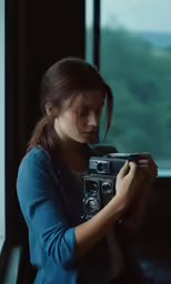 a woman taking a picture with a camera