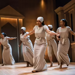 african american women in long dresses on stage