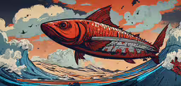 a red fish is swimming in the water,an orange fish with stripes swimming in the ocean