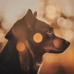 there is a dog that has his head turned