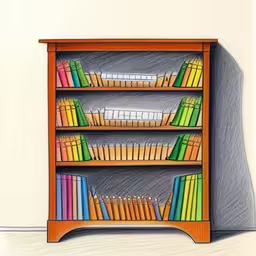 an illustrated bookcase filled with lots of books