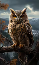 an owl is sitting on the limb of a tree branch