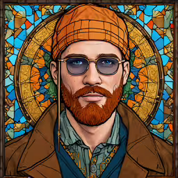 a colorful portrait of a bearded man,an artistic drawing of a man with a beard