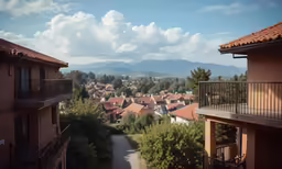 a view from an outside looking at houses